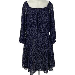 Chelsea28 Blue Lace Party Cocktail Dress Size 8 Off the Shoulder Blouson Sheer